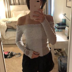 Brandy Melville off the shoulder grey top